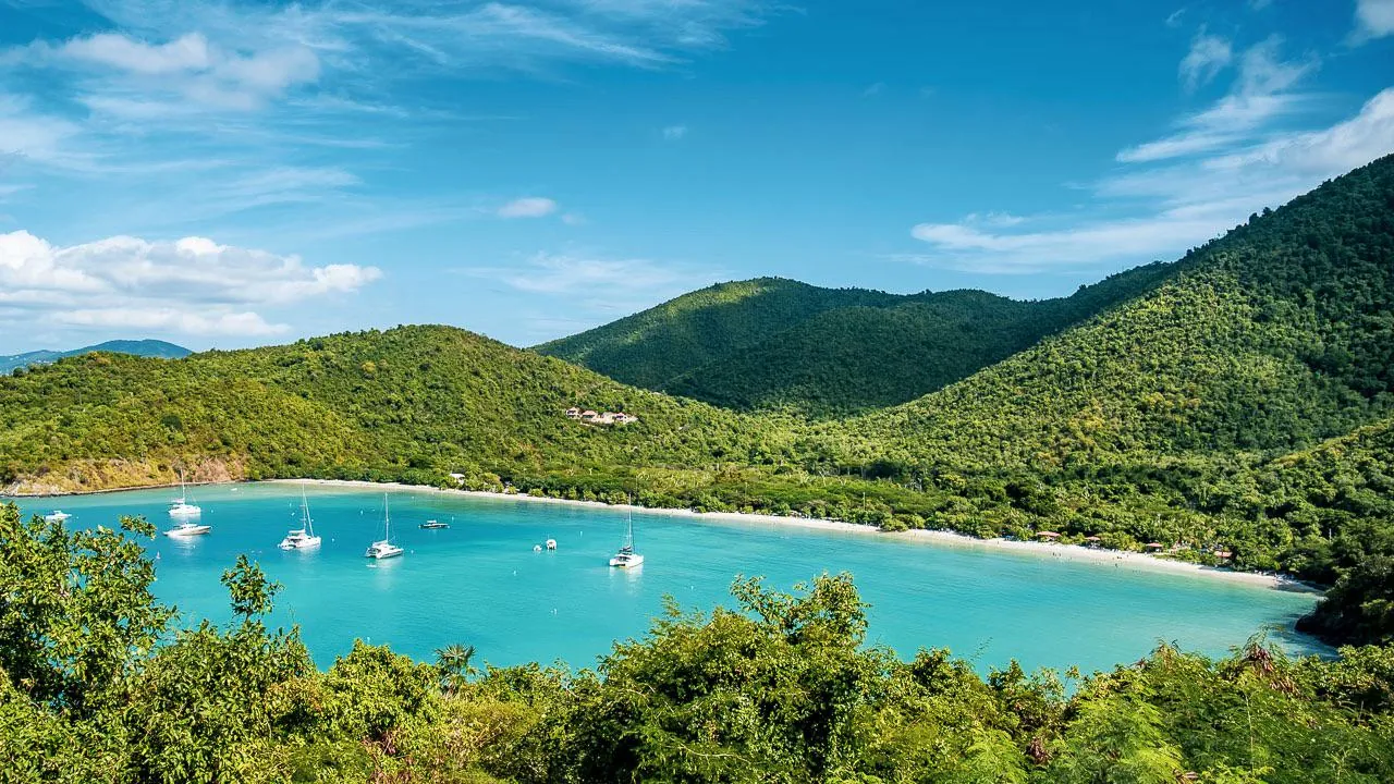 Maho Bay shoreline and North Shore Road on St. John