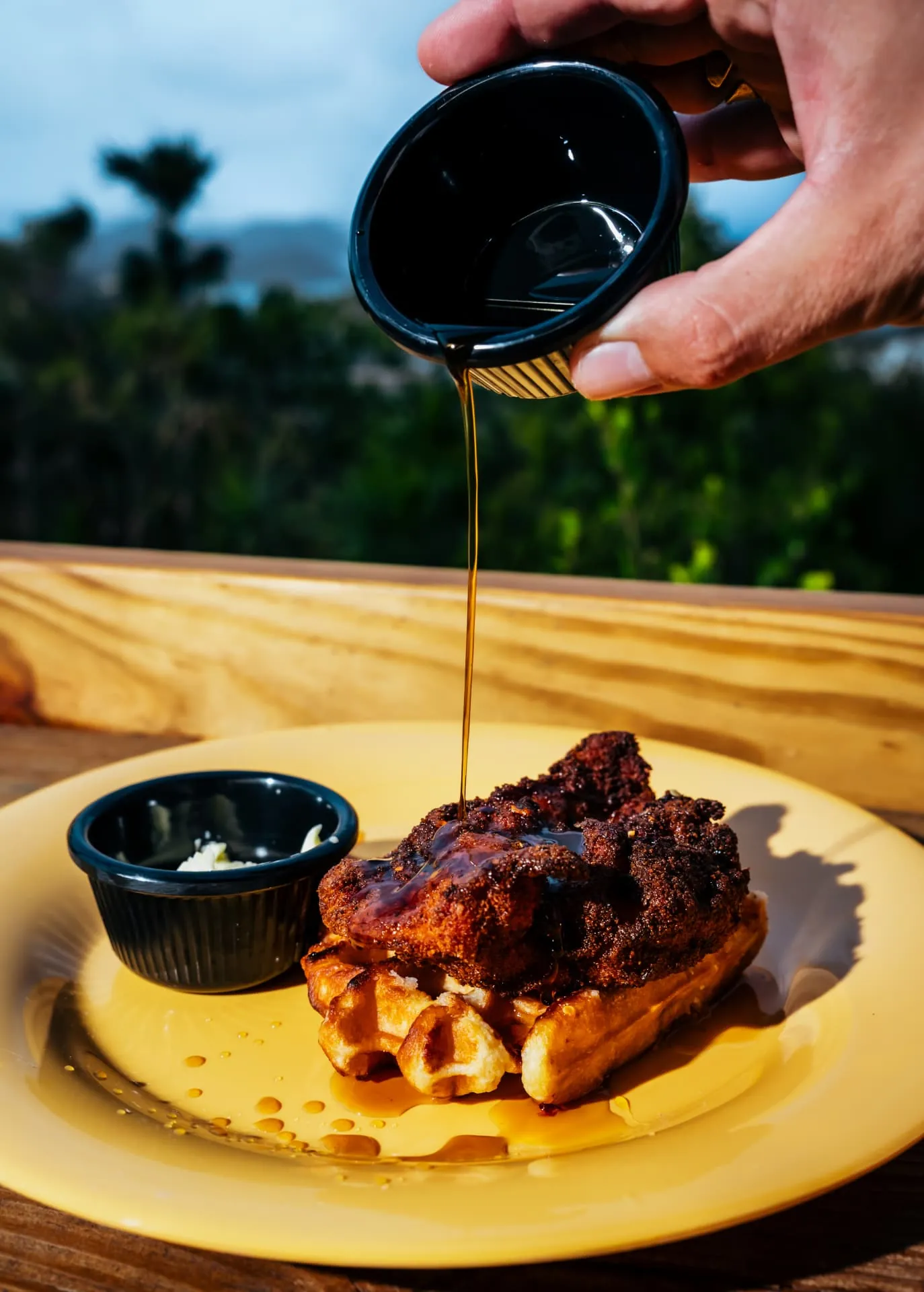 Chicken and waffle sliders and tropical smoothies at Drifters St. John