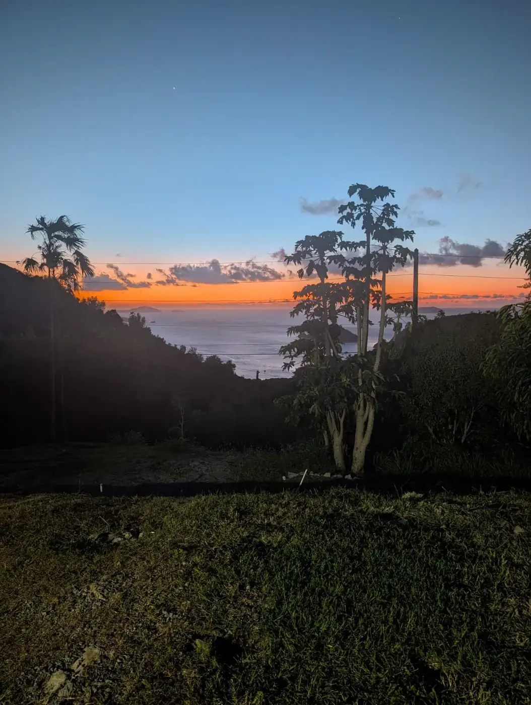 Sunset over the hills and coastline of St. John, U.S. Virgin Islands